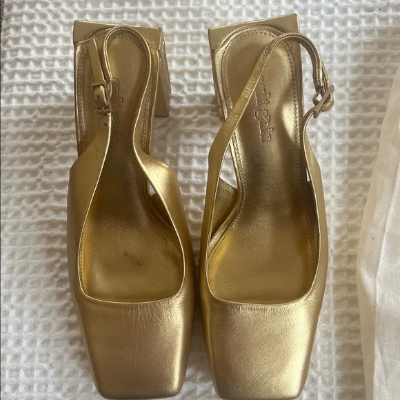 cult gaia Metallic Gold Square-Toe Slingback Heels - Picture 2 of 3